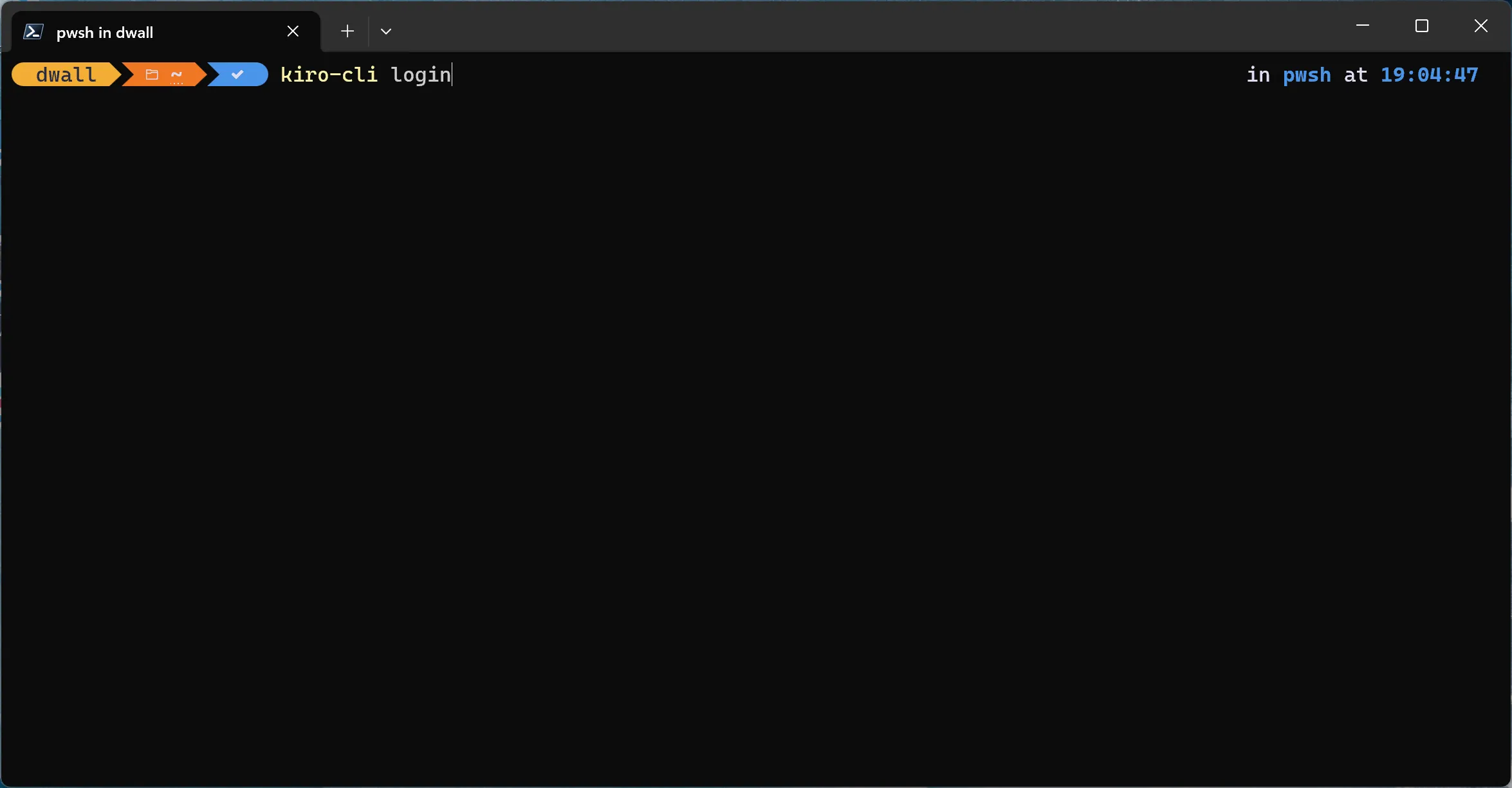 A PowerShell terminal with the command kiro-cli login typed at the prompt.